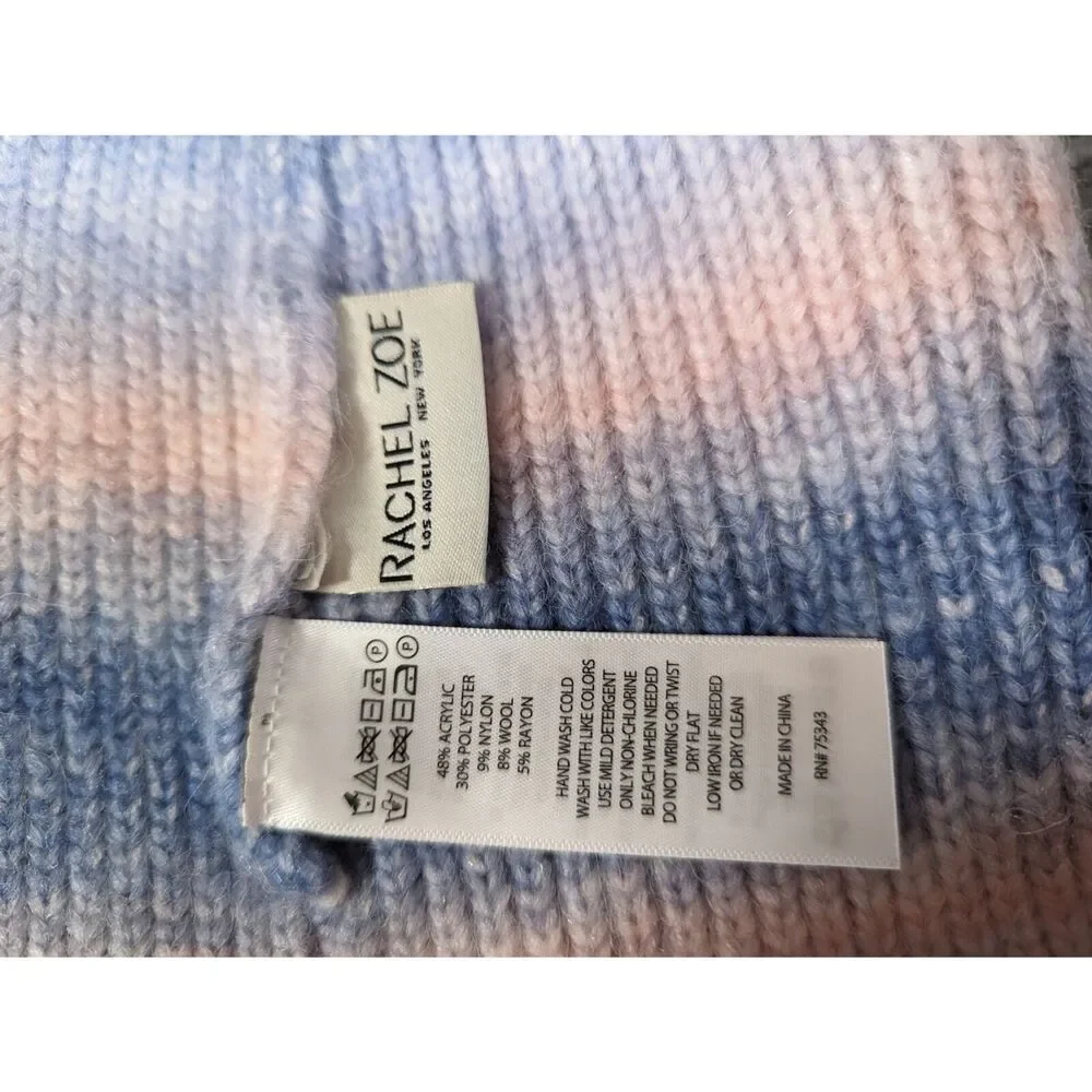 RACHEL ZOE Womens Gradient Knit Beanie One Size Blue White Purple Skull Cap